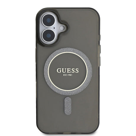 Husa de protectie Guess IML Glitter Circle MagSafe (GUHMP16MHFGEREK) compatibil cu iPhone 16 Plus, Negru