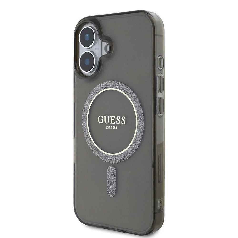 Husa de protectie Guess IML Glitter Circle MagSafe (GUHMP16MHFGEREK) compatibil cu iPhone 16 Plus, Negru
