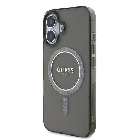 Husa de protectie Guess IML Glitter Circle MagSafe (GUHMP16MHFGEREK) compatibil cu iPhone 16 Plus, Negru