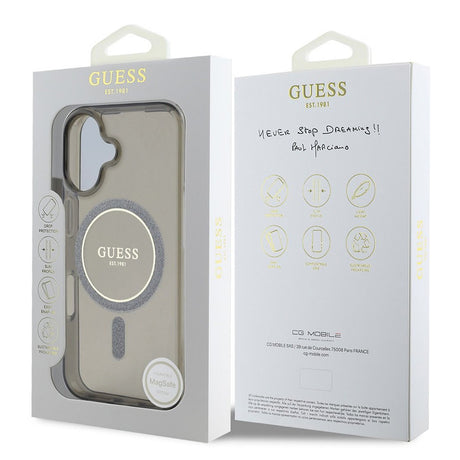 Husa de protectie Guess IML Glitter Circle MagSafe (GUHMP16MHFGEREK) compatibil cu iPhone 16 Plus, Negru