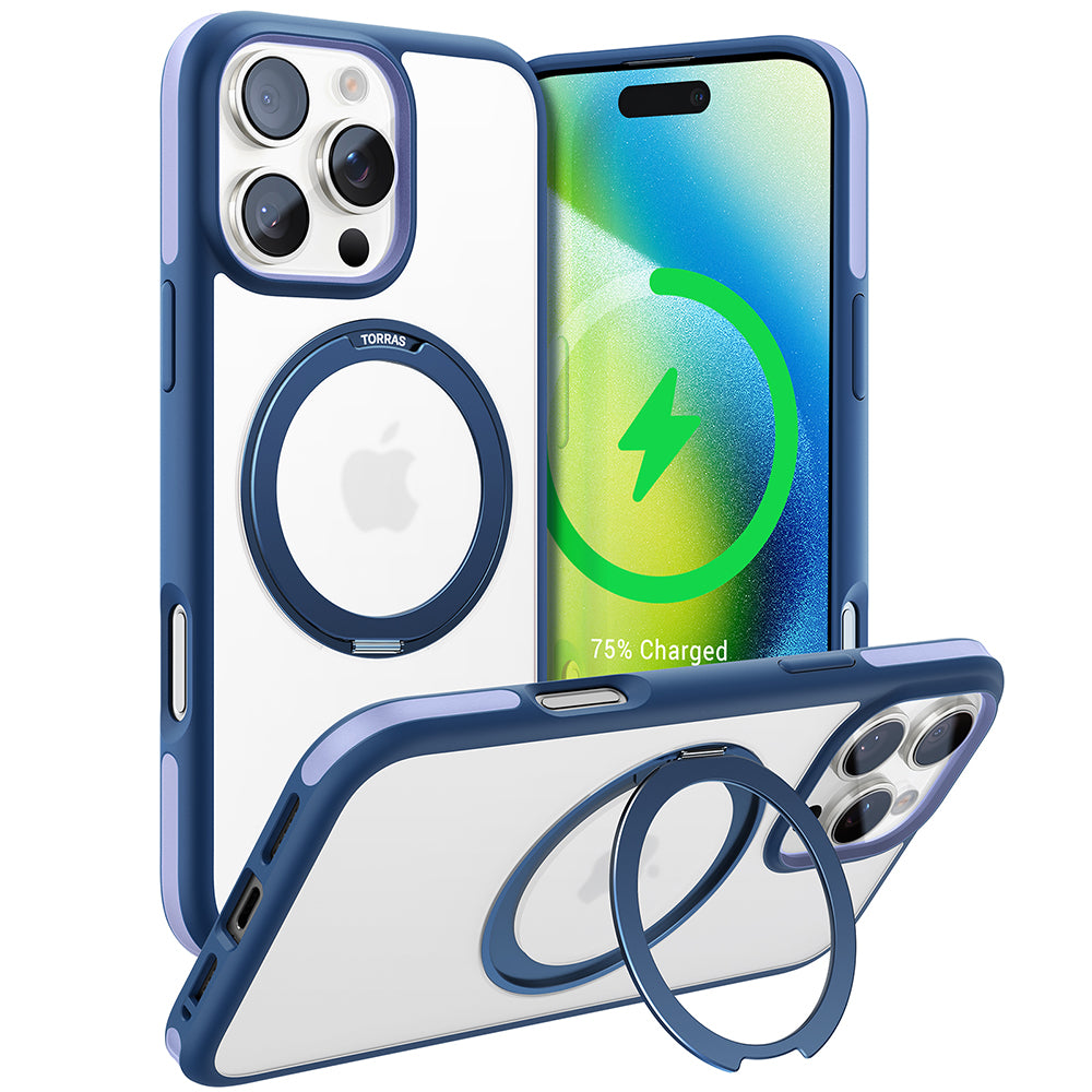 Husa de protectie Torras Ostand R Fusion MagSafe Series compatibil cu iPhone 16 Pro, Bleumarin