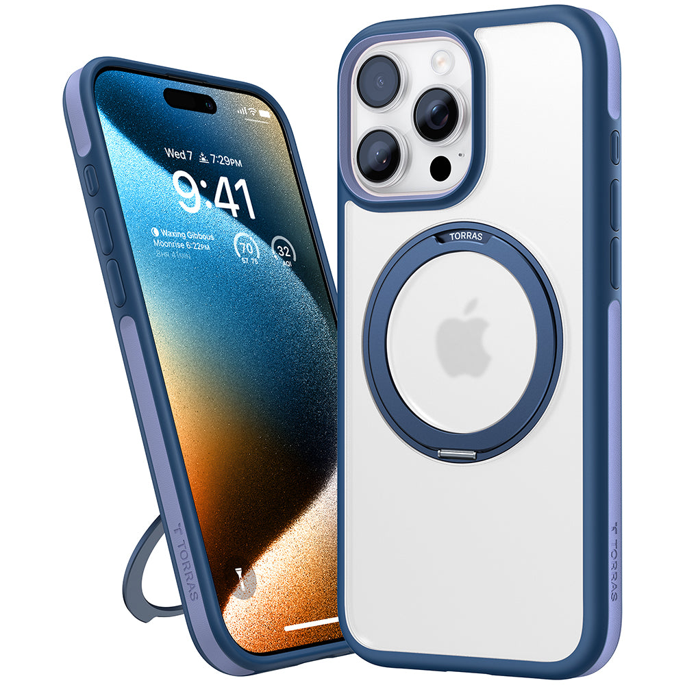 Husa de protectie Torras Ostand R Fusion MagSafe Series compatibil cu iPhone 16 Pro, Bleumarin