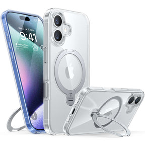 Husa de protectie Torras Ostand Spin MagSafe Series compatibil cu iPhone 16 Plus, Transparent