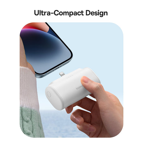 Baterie externa Baseus (P10068307213-00), Lightning, Compact Design, 20W, 5000mAh, with Cable Type-C, Alb