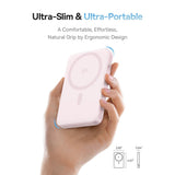 Baterie externa Baseus PicoGo (P10076800413-00), Type-C, Qi2, Fast Charging, 20W, 5000mAh, Rotable Stand, Cable Type-C, Roz