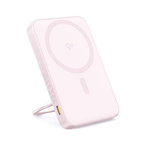 Baterie externa Baseus PicoGo (P10076800413-00), Type-C, Qi2, Fast Charging, 20W, 5000mAh, Rotable Stand, Cable Type-C, Roz