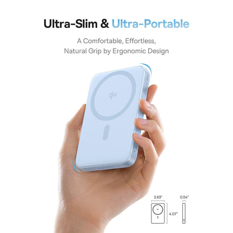 Baterie externa Baseus PicoGo (P10076800313-00), Type-C, Qi2, Fast Charging, 20W, 5000mAh, Rotable Stand, Cable Type-C, Albastru