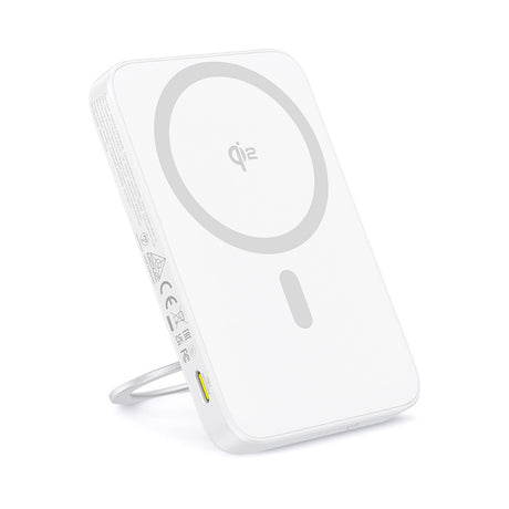 Baterie externa Baseus PicoGo (P10076800213-01), Type-C, Qi2, Fast Charging, 20W, 5000mAh, Rotable Stand, Cable Type-C, Alb