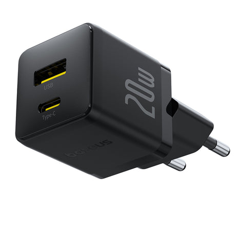 Incarcator Baseus Palm (P10111608113-01), Type-C Cable Included, 2in1 Fast Charger, USB, USB-C, 20W, 5V/3.0A, 1m, Cluster Black