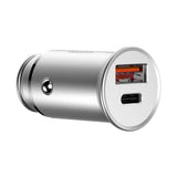 Incarcator Baseus Car Circular Metal (CCALL-BS0S), Type-C, USB, PPS 30W, Multi Protocol, Argintiu