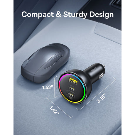 Incarcator Baseus Car (C00036101111-00), 2x USB-C, USB, 152.5W, Fast Charging, RGB Ambient Light, USB-C Cable, Cluster Black