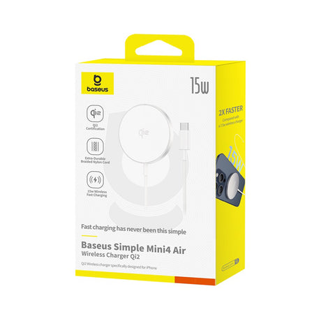 Incarcator Baseus Magnetic Wireless Simple Mini4 Air (P10278200S11-00), Fast Charging, Cable Type-C, Qi2, 15W, Frost Silver