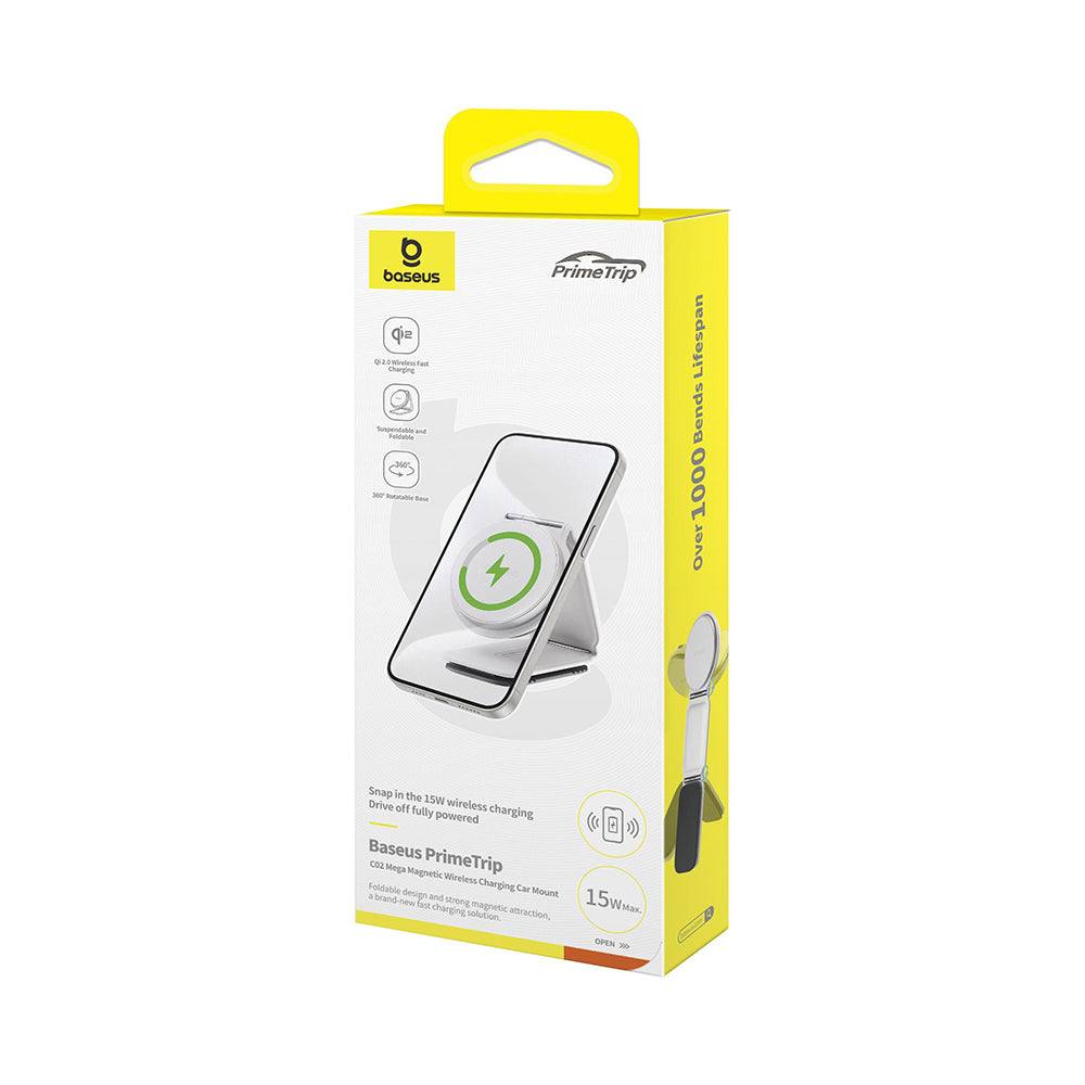 Suport Baseus with Wireless Charging PrimeTrip C02 (C40169003211-00), Magnetic Grip for Dashboard, 15W, Moon White