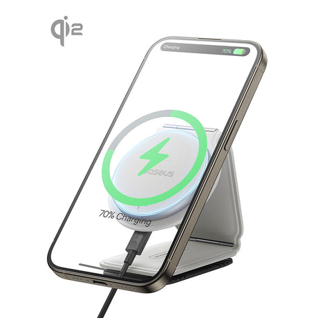 Suport Baseus with Wireless Charging PrimeTrip C02 (C40169003211-00), Magnetic Grip for Dashboard, 15W, Moon White