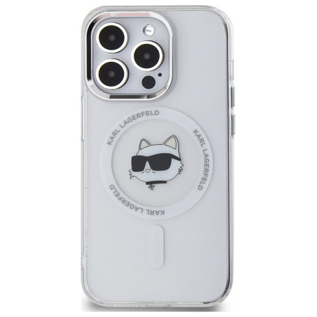 Husa de protectie Karl Lagerfeld IML MagSafe (KLHMP14LHLSCHH) compatibil cu iPhone 14 Pro, Alb Metal Choupette`S Head