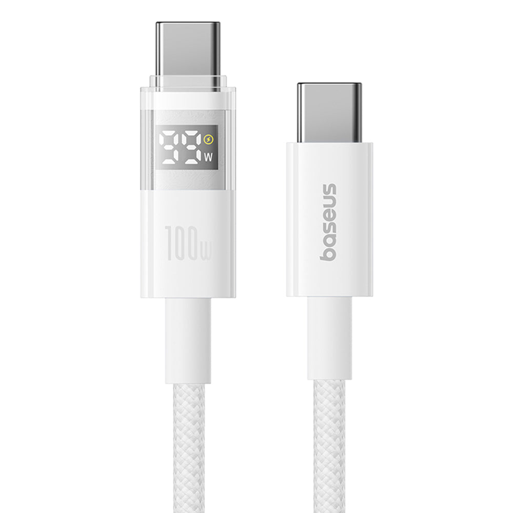 Cablu Baseus Display 2 (P10382702211-01), Fast Charging, Type-C to Type-C, Digital Display, 100W, 2m, Moon White