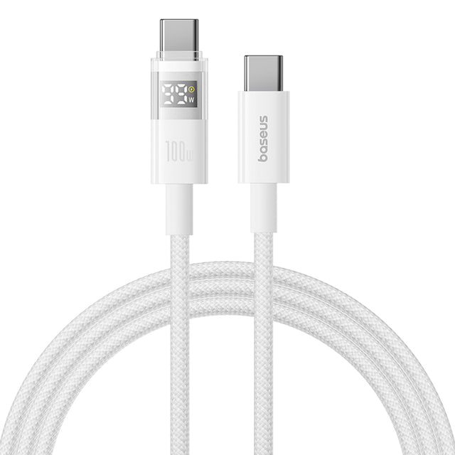 Cablu Baseus Display 2 (P10382702211-01), Fast Charging, Type-C to Type-C, Digital Display, 100W, 2m, Moon White