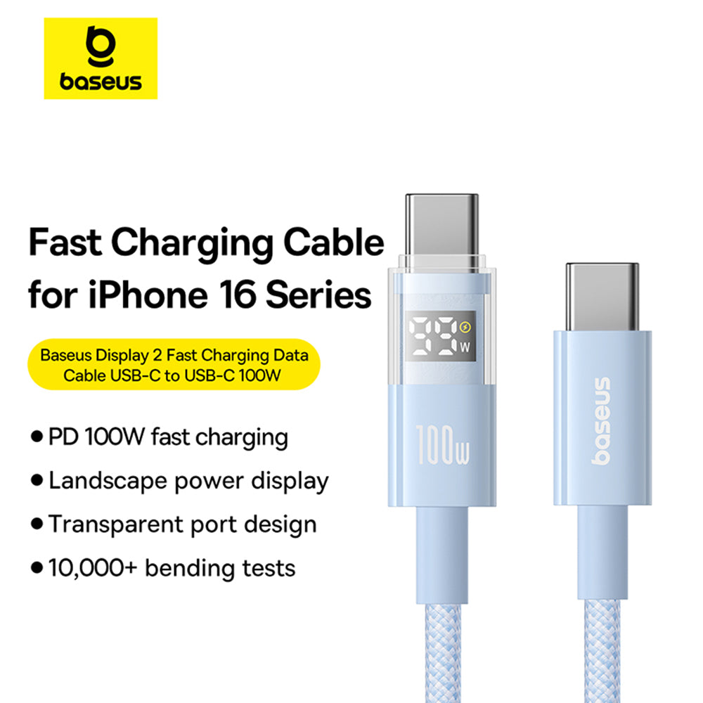 Cablu Baseus Display 2 (P10382702311-00), Fast Charging, Type-C to Type-C, Digital Display, 100W, 1m, Galaxy Blue