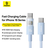 Cablu Baseus Display 2 (P10382702311-00), Fast Charging, Type-C to Type-C, Digital Display, 100W, 1m, Galaxy Blue