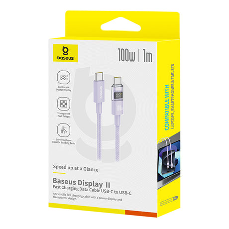 Cablu Baseus Display 2 (P10382702511-00), Fast Charging, Type-C to Type-C, Digital Display, 100W, 1m, Nebula Purple