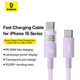 Cablu Baseus Display 2 (P10382702511-00), Fast Charging, Type-C to Type-C, Digital Display, 100W, 1m, Nebula Purple