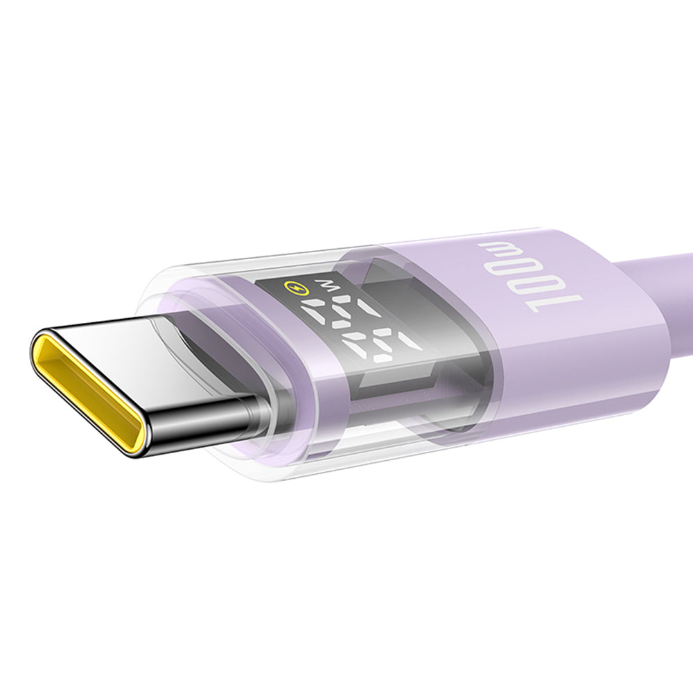 Cablu Baseus Display 2 (P10382702511-01), Fast Charging, Type-C to Type-C, Digital Display, 100W, 2m, Nebula Purple
