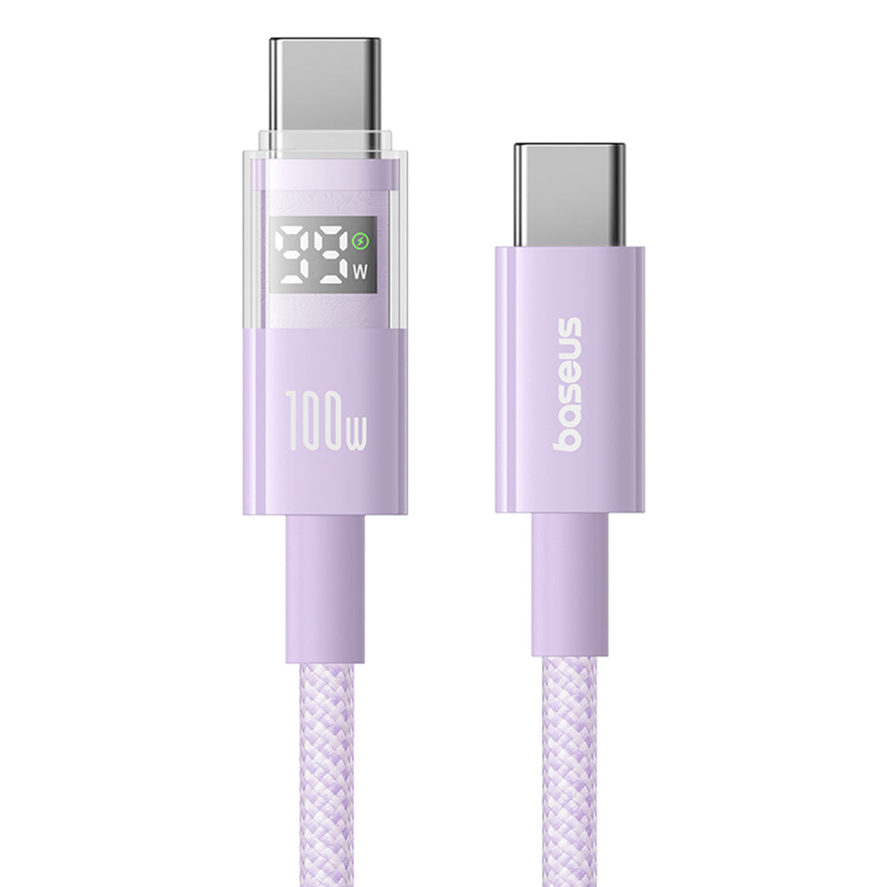 Cablu Baseus Display 2 (P10382702511-01), Fast Charging, Type-C to Type-C, Digital Display, 100W, 2m, Nebula Purple