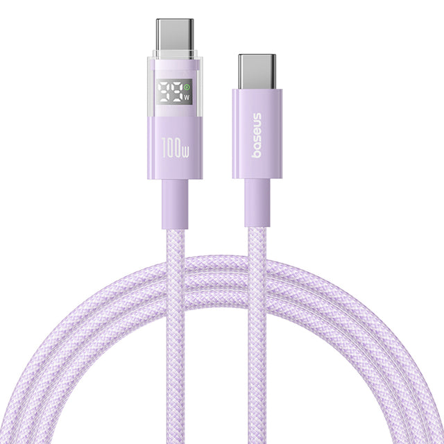 Cablu Baseus Display 2 (P10382702511-01), Fast Charging, Type-C to Type-C, Digital Display, 100W, 2m, Nebula Purple