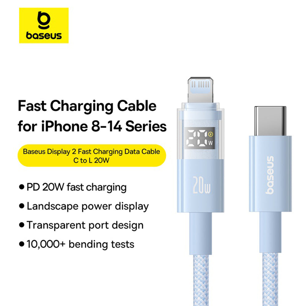 Cablu Baseus Display 2 (P10382703311-01), Fast Charging, Type-C to Lightning, Digital Display, 20W, 2m, Galaxy Blue