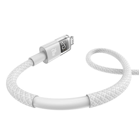 Cablu Baseus Display 2 (P10382703211-00), Fast Charging, Type-C to Lightning, Digital Display, 20W, 1m, Moon White