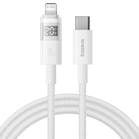 Cablu Baseus Display 2 (P10382703211-00), Fast Charging, Type-C to Lightning, Digital Display, 20W, 1m, Moon White