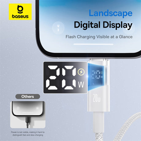 Cablu Baseus Display 2 (P10382703211-00), Fast Charging, Type-C to Lightning, Digital Display, 20W, 1m, Moon White