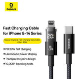 Cablu Baseus Display 2 (P10382703121-00), Fast Charging, Type-C to Lightning, Digital Display, 20W, 1m, Negru Cosmic