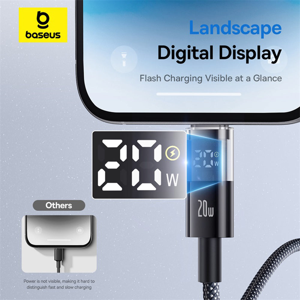Cablu Baseus Display 2 (P10382703121-00), Fast Charging, Type-C to Lightning, Digital Display, 20W, 1m, Negru Cosmic