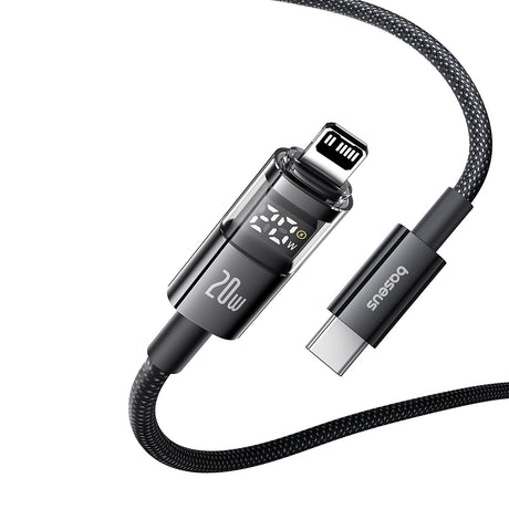 Cablu Baseus Display 2 (P10382703121-00), Fast Charging, Type-C to Lightning, Digital Display, 20W, 1m, Negru Cosmic