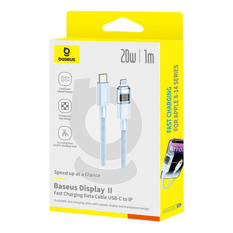 Cablu Baseus Display 2 (P10382703311-00), Fast Charging, Type-C to Lightning, Digital Display, 20W, 1m, Galaxy Blue