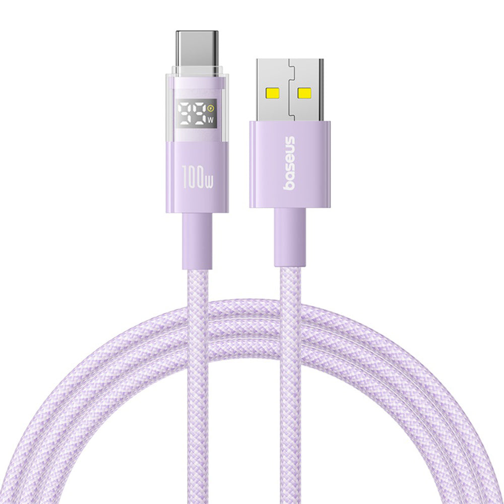 Cablu Baseus Display 2 (P10382701511-00), Fast Charging, USB to Type-C, Digital Display, 100W, 1m, Nebula Purple