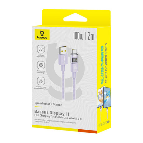 Cablu Baseus Display 2 (P10382701511-01), Fast Charging, USB to Type-C, Digital Display, 100W, 2m, Nebula Purple
