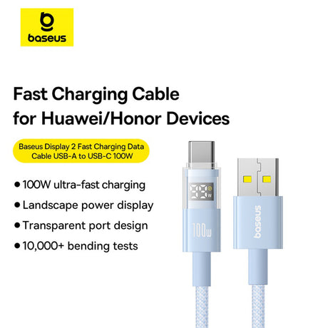 Cablu Baseus Display 2 (P10382701311-01), Fast Charging, USB to Type-C, Digital Display, 100W, 2m, Galaxy Blue