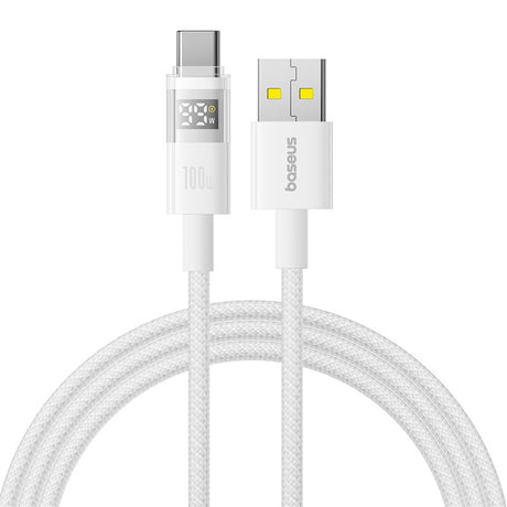 Cablu Baseus Display 2 (P10382701211-00), Fast Charging, USB to Type-C, Digital Display, 100W, 1m, Moon White