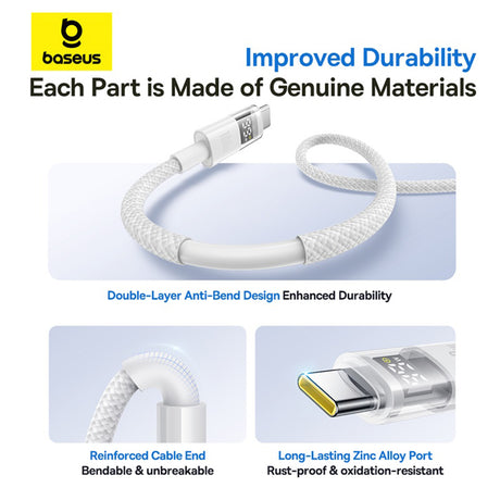 Cablu Baseus Display 2 (P10382701211-00), Fast Charging, USB to Type-C, Digital Display, 100W, 1m, Moon White
