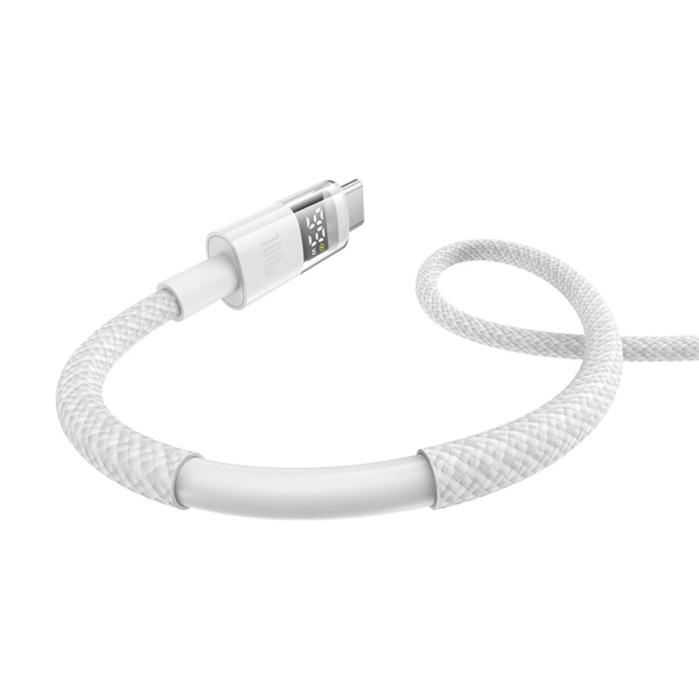 Cablu Baseus Display 2 (P10382701211-01), Fast Charging, USB to Type-C, Digital Display, 100W, 2m, Moon White