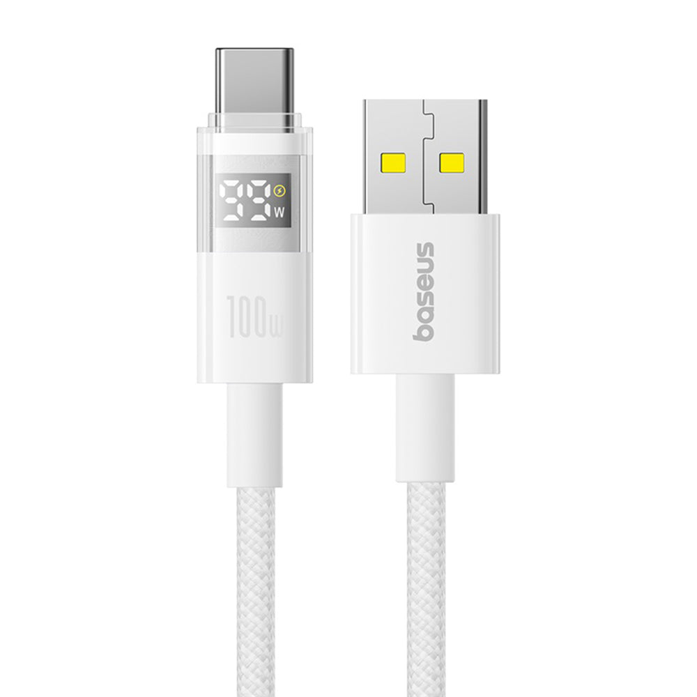 Cablu Baseus Display 2 (P10382701211-01), Fast Charging, USB to Type-C, Digital Display, 100W, 2m, Moon White