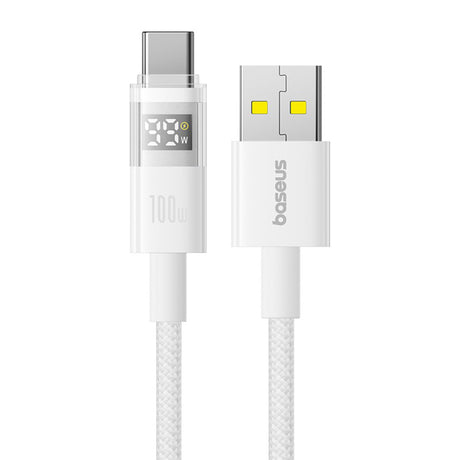 Cablu Baseus Display 2 (P10382701211-01), Fast Charging, USB to Type-C, Digital Display, 100W, 2m, Moon White