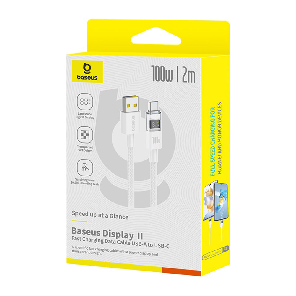 Cablu Baseus Display 2 (P10382701211-01), Fast Charging, USB to Type-C, Digital Display, 100W, 2m, Moon White