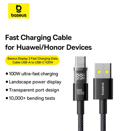 Cablu Baseus Display 2 (P10382701121-00), Fast Charging, USB to Type-C, Digital Display, 100W, 1m, Negru Cosmic