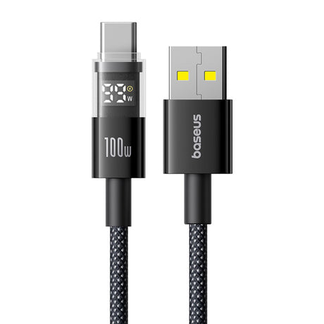 Cablu Baseus Display 2 (P10382701111-00), Fast Charging, USB to Type-C, Digital Display, 100W, 2m, Negru Cosmic