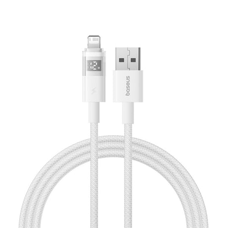 Cablu Baseus Display 2 (P10382700211-00), USB to Lightning, Fast Charging, Digital Display, 2.4A, 1m, Moon White