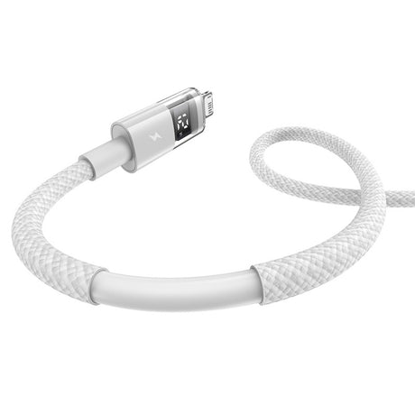 Cablu Baseus Display 2 (P10382700211-00), USB to Lightning, Fast Charging, Digital Display, 2.4A, 1m, Moon White