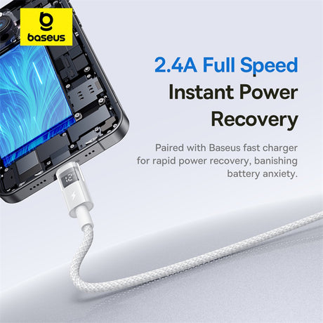 Cablu Baseus Display 2 (P10382700211-01), USB to Lightning, Fast Charging, Digital Display, 2.4A, 2m, Moon White